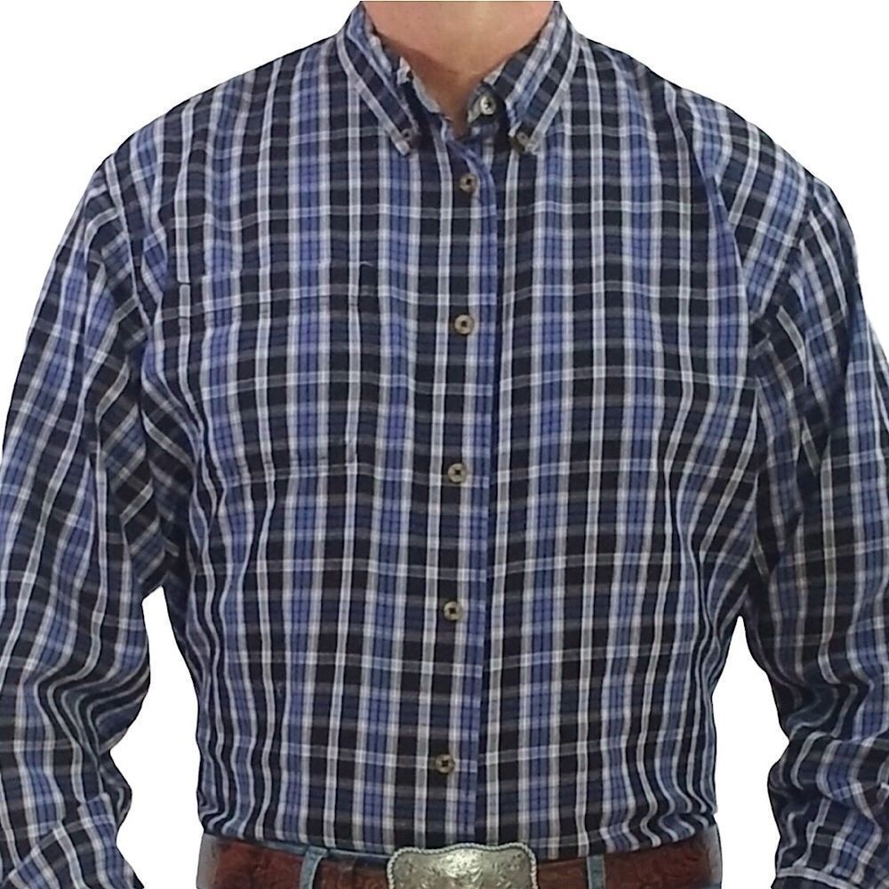 Wrangler Western Blue Plaid Long Sleeve Pearl Snap Shirt  XXL